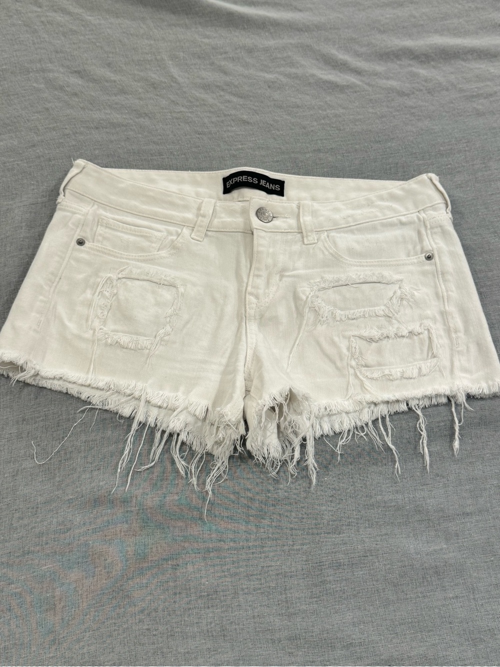 Women's White Distressed Denim Shorts by Express 98% Cotton Size 8 Festival Boho